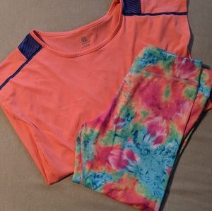 Girls Tye Dye/Orange Workout Set Champion 9 XL